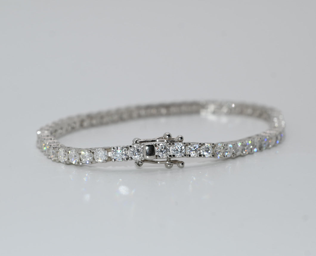 925 Rhodium Moissanite Tennis Bracelet 3mm 6.6ct