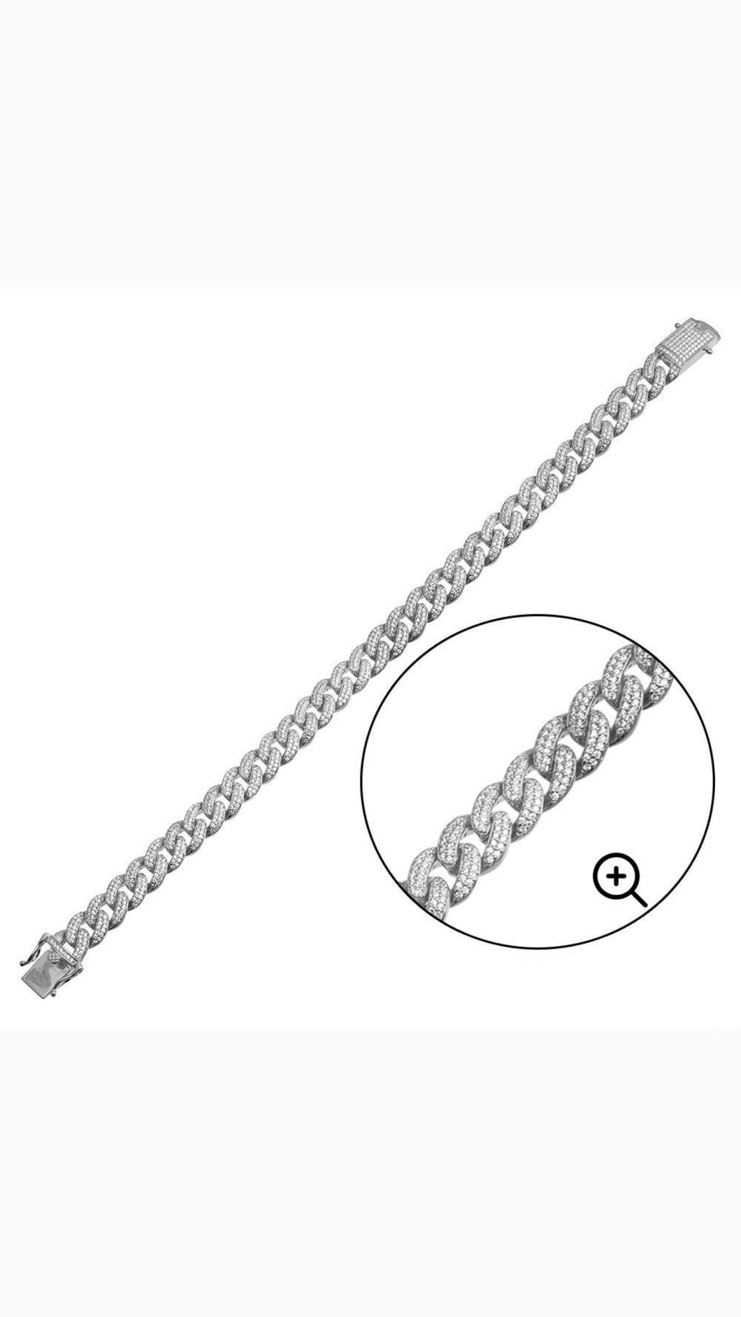 925 Rhoduim Plated Silver Moissanite Curb Bracelet 9.5mm