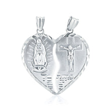 Cargar imagen en el visor de la galería, 925 Silver Rhodium Guadalupe &amp; Jesus Two-Piece Heart Love Pedant
