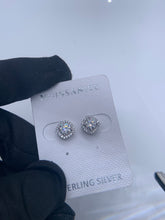 Load image into Gallery viewer, 925 Rhodium Moissanite Square Halo Earrings/Studs Pushbacks 7.8mm #1
