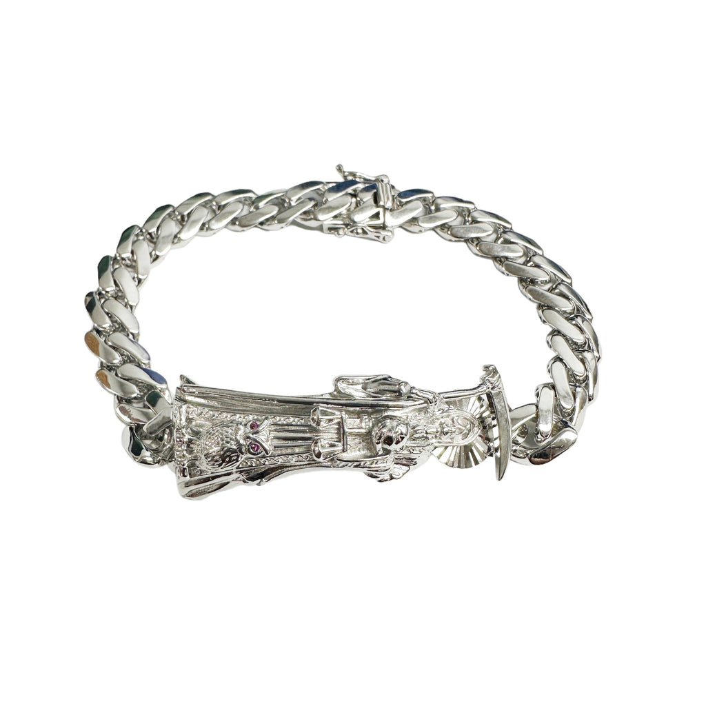 925 w/ Rhodium, Santa Muerte Cuban Bracelet 11mm