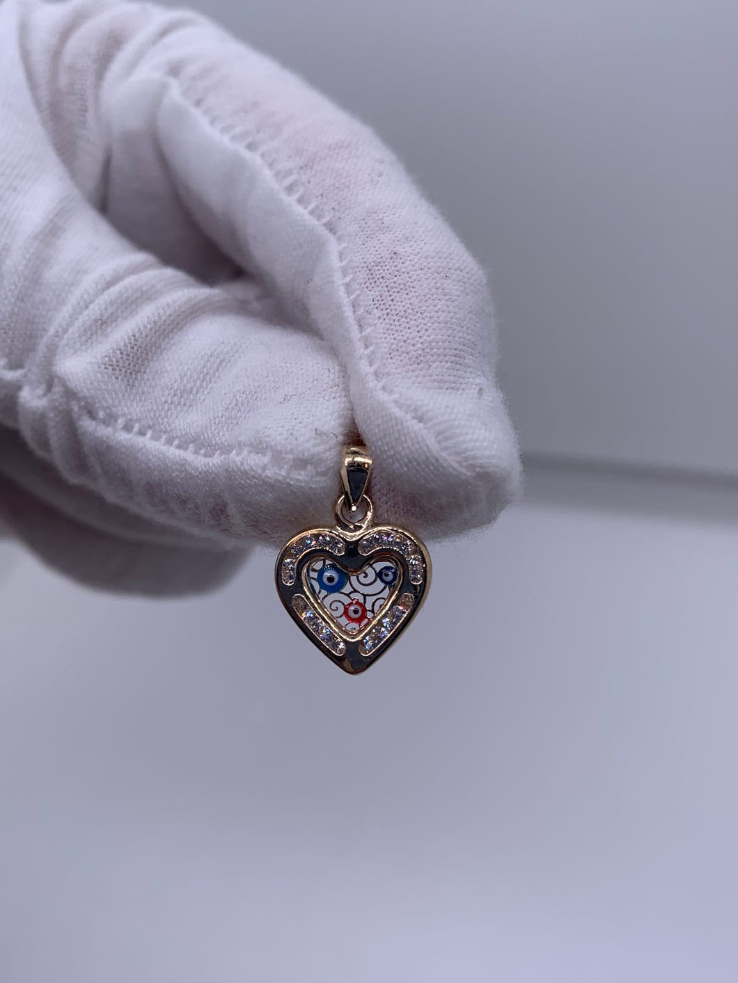 14KT Small Cz Evil Eye (Mal Ojo) Heart Shape Pendant #2