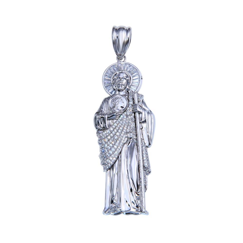 925 Large St. Jude Pendant w/ Clear Cz #3, 61mm