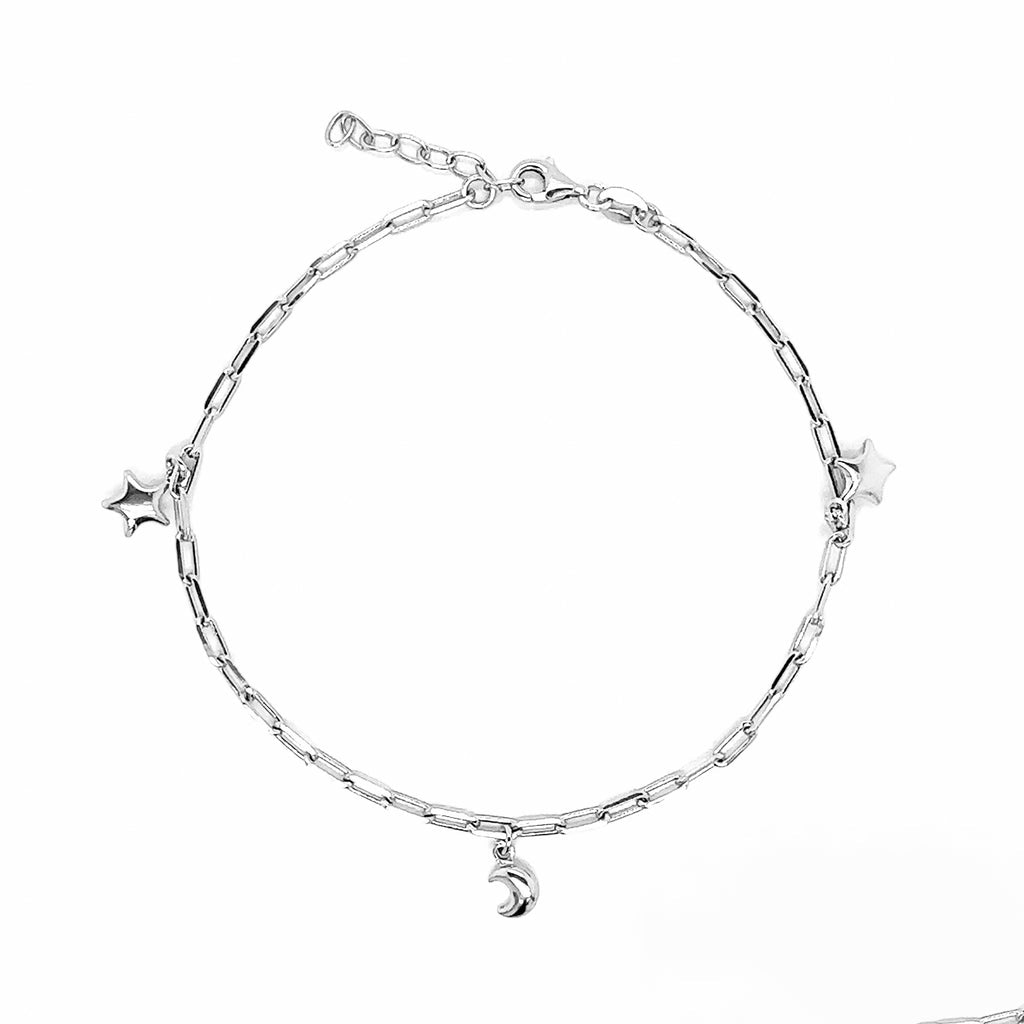 925 Moon & Star Charm Adjustable Paperclip Anklet