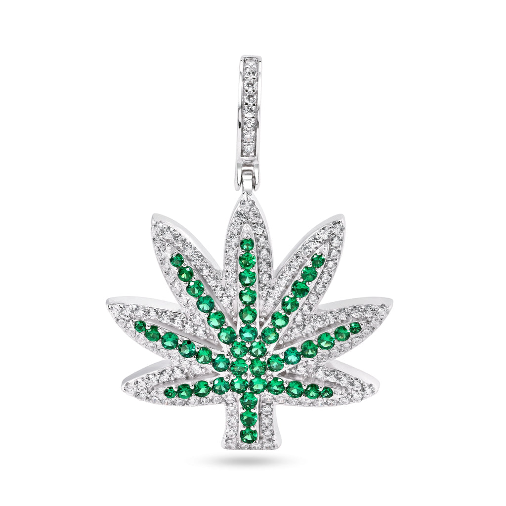 925 Rhodium Marijuana Leaf Pendant w/ Colored Cz #1