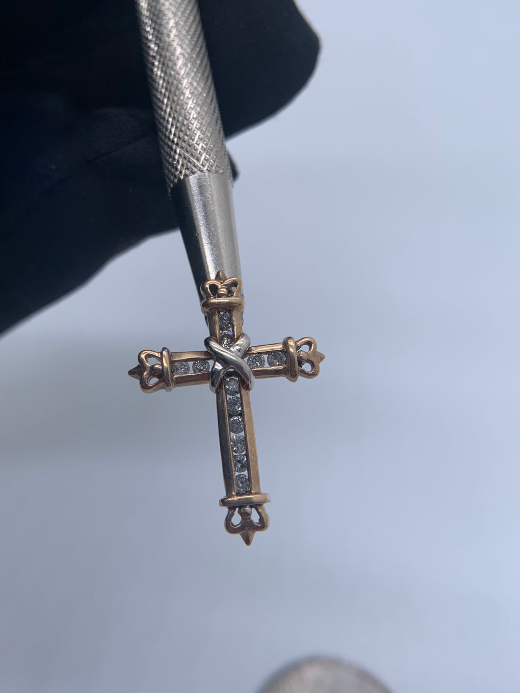 10KT Two Tone Diamond Cross Pendant, 0.48ctw #03