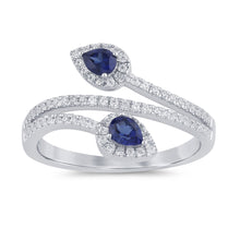 Load image into Gallery viewer, 14KT Pear Shape Diamond &amp; Blue Sapphire Ring #1, 0.62ctw
