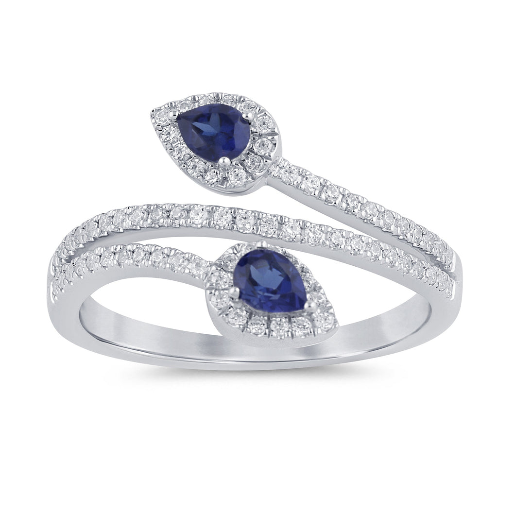 14KT Pear Shape Diamond & Blue Sapphire Ring #1, 0.62ctw