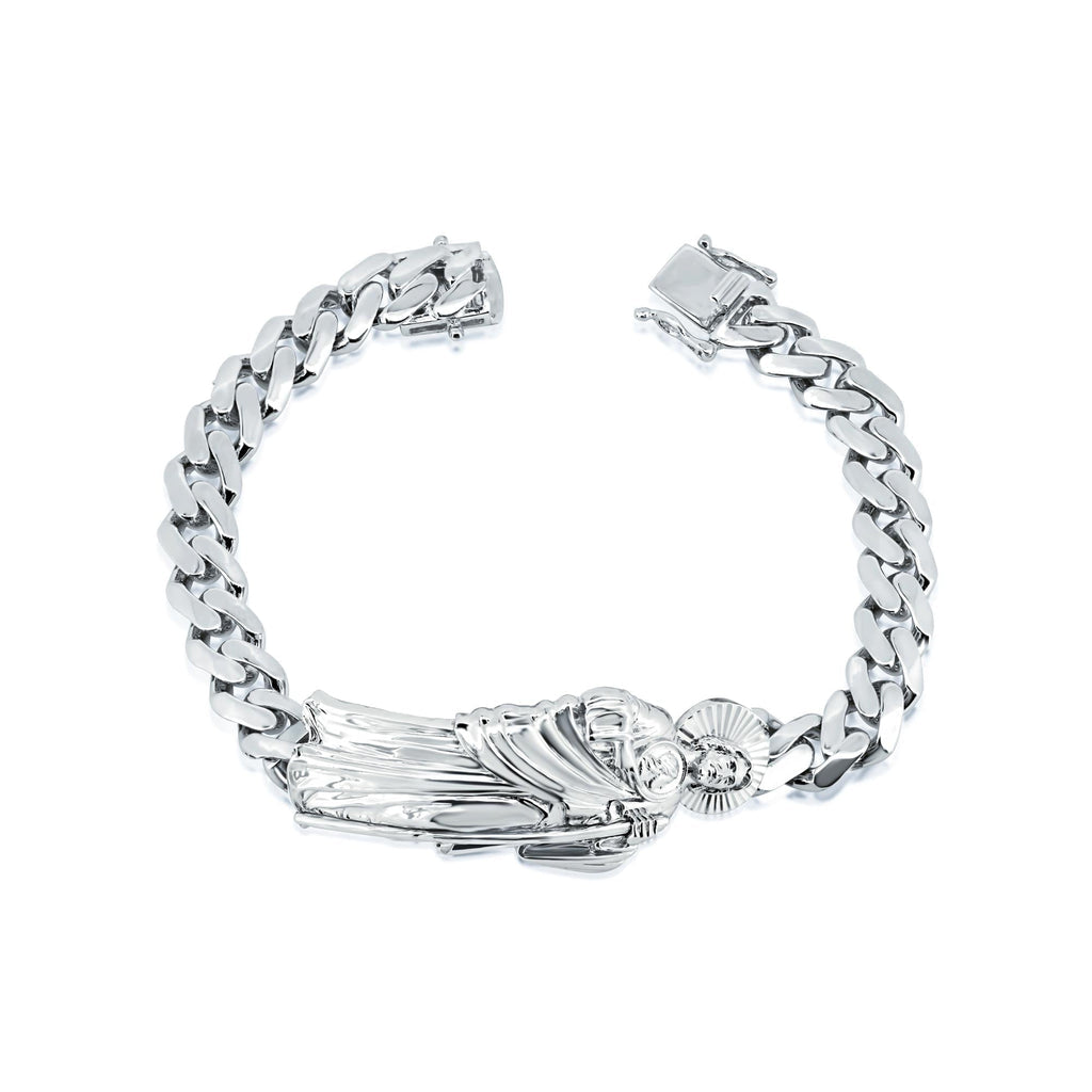 925 Rhodium Plated St. Jude Cuban Bracelet 6.8mm