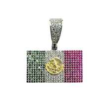 Load image into Gallery viewer, 925 Rhodium Silver Rectangular Mexican Flag Multi-Color CZ Pendant
