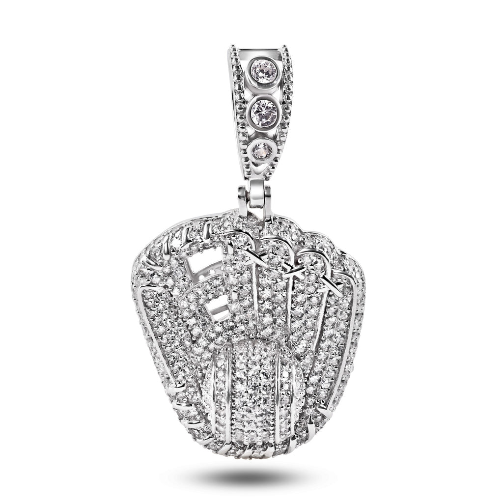 925 Rhodium Silver CZ Baseball Glove Pendant