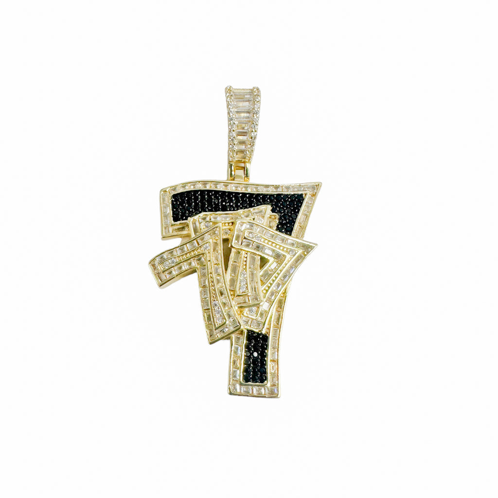 925 Gold Plated Lucky '7' Black & Clear CZ Pendant