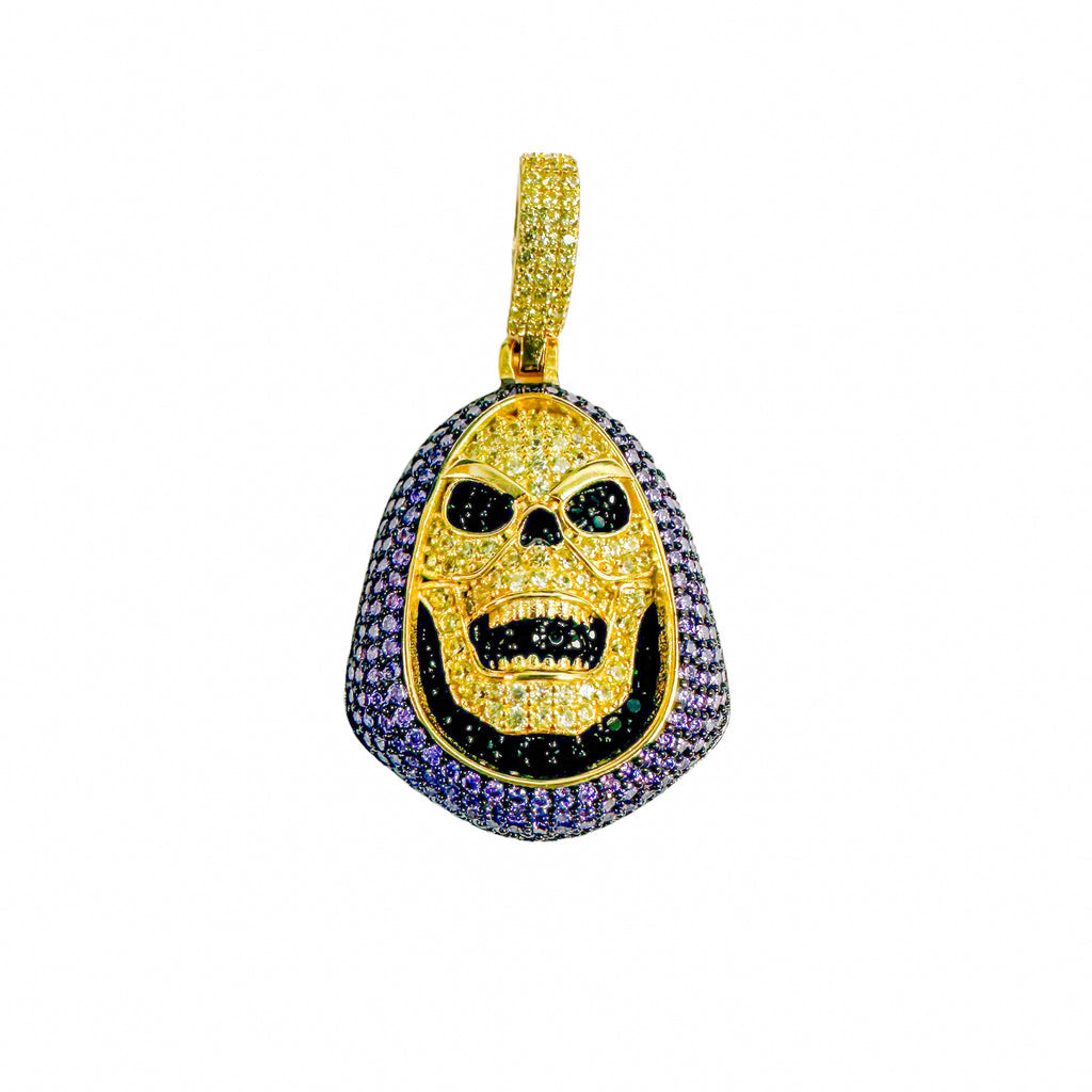 925 Gold Plated Skull Hoodie Cz Pendant #1