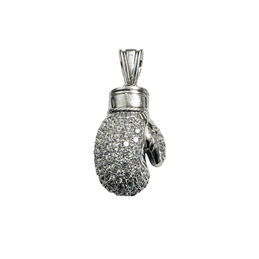 925 Rhodium Plated 3D Boxing Glove CZ Pendant #1