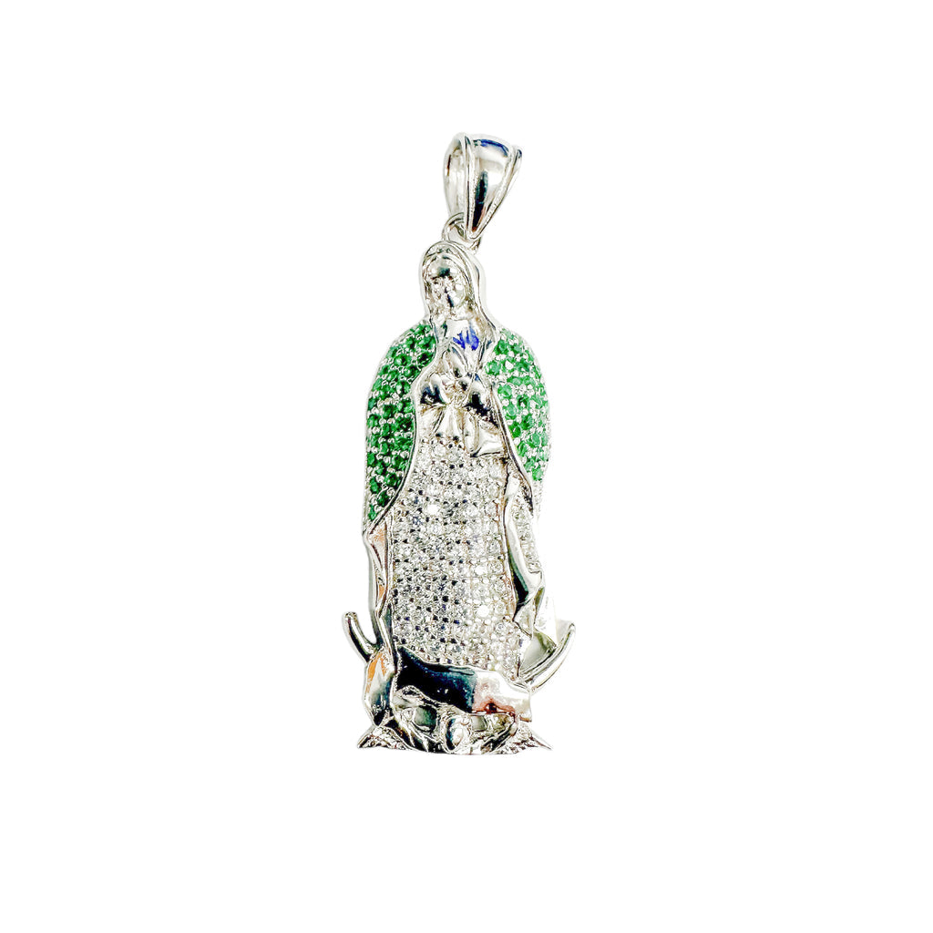 925 Rhodium Plated Small Praying Virgin Mary CZ Pendant #2