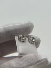 Load image into Gallery viewer, 14KT White Gold Diamond &amp; CZ Custom Halo Style Pushback Earrings 0.25ctw
