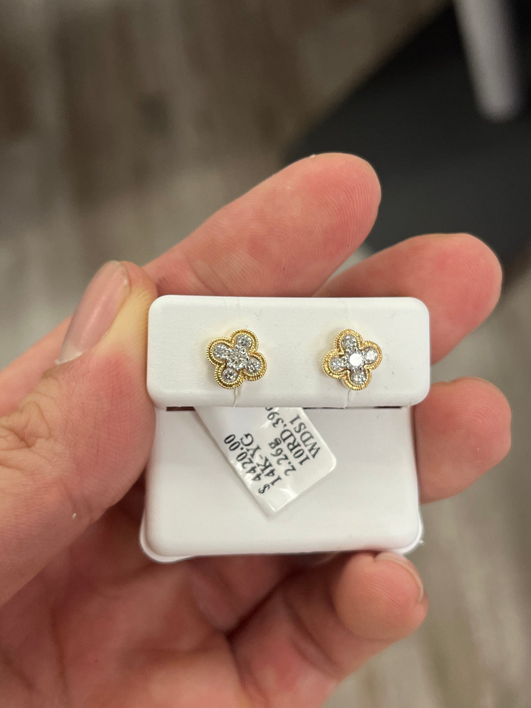 14KT Diamond Clover Flower Stud Earrings 0.40ctw #1