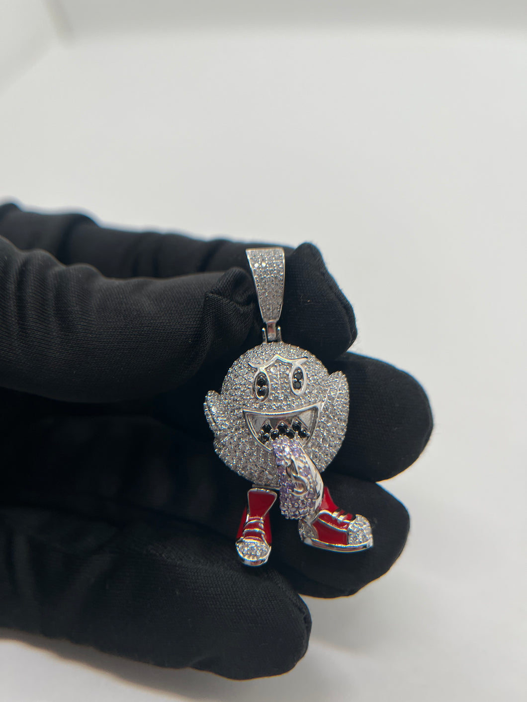 925 Rhodium Plated 'Boo' Pendant w/ Hand Painted Red Enamel