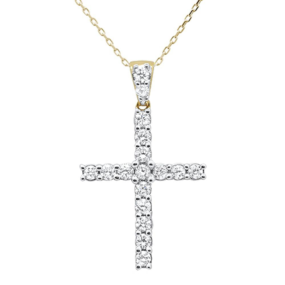 14KT Micro Pave Cross 1.01 + 14KT Rolo Chain