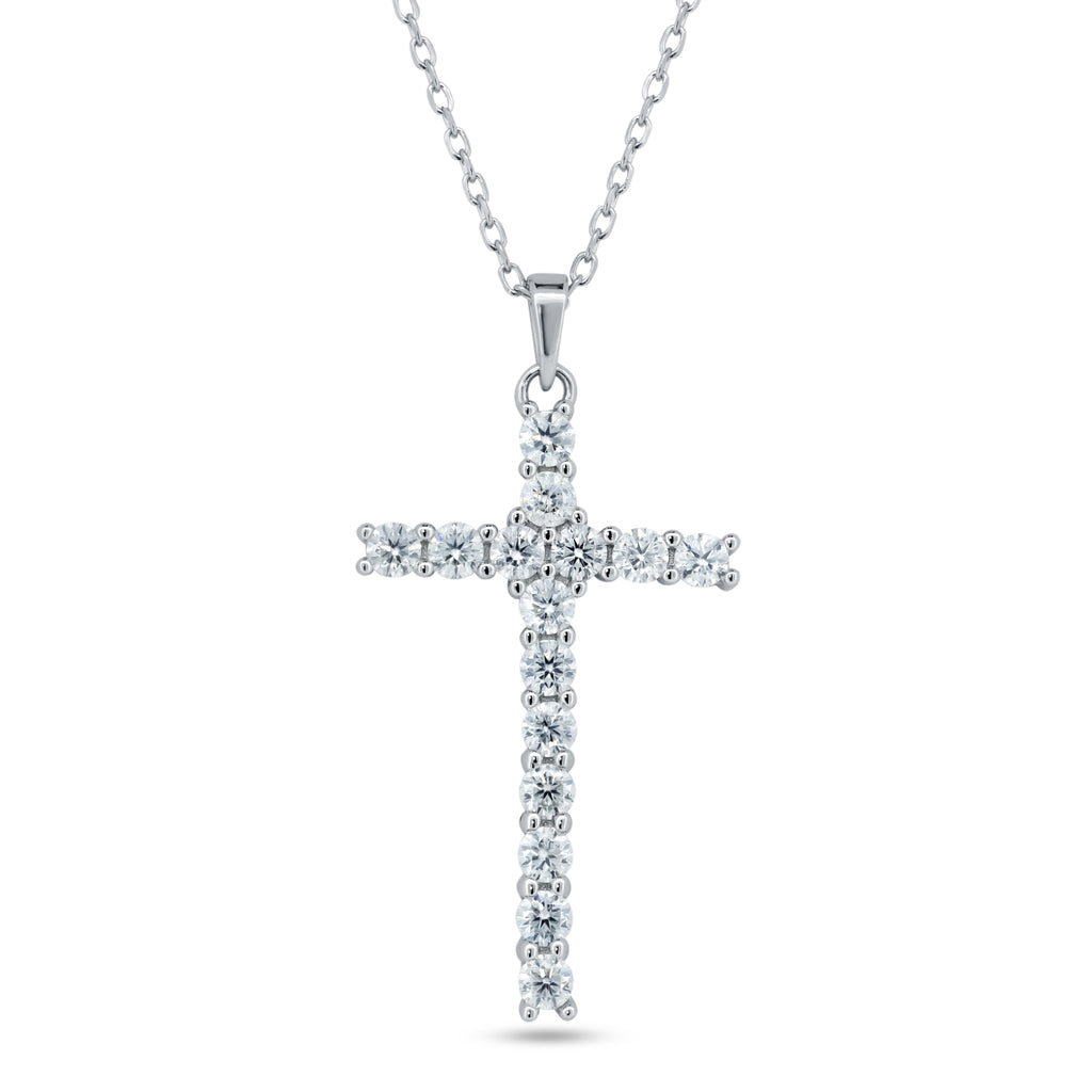 925 Silver Rhodium Moissanite Necklace Cross Set