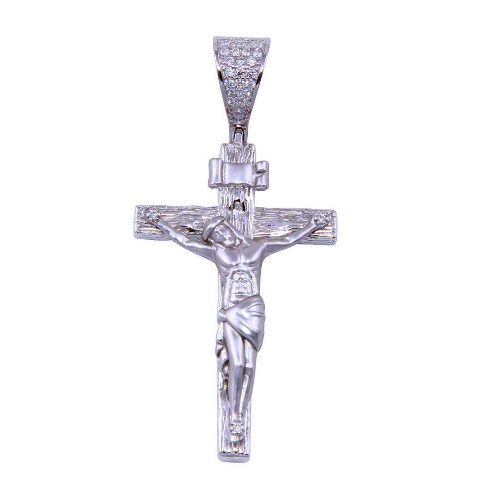 925 Silver Rhodium Small Wooden Crucifix Pendant