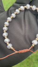 Load and play video in Gallery viewer, Adjustable Fresh Pearl Bracelet w/ Gold Plated Beads
