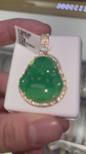 Load and play video in Gallery viewer, 14KT Diamond &amp; Jade Buddha Pendant 0.65ctw #1
