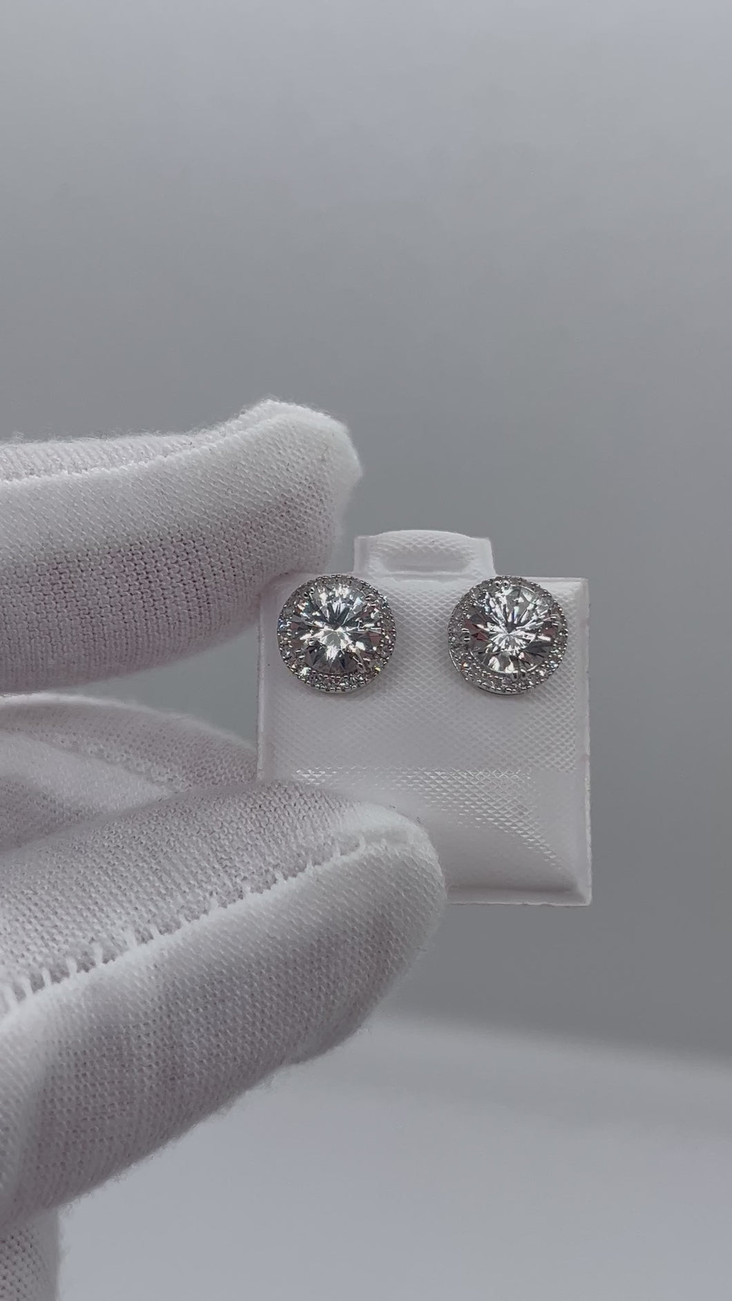 14KT White Gold Diamond & CZ Custom Halo Style Pushback Earrings 0.25ctw