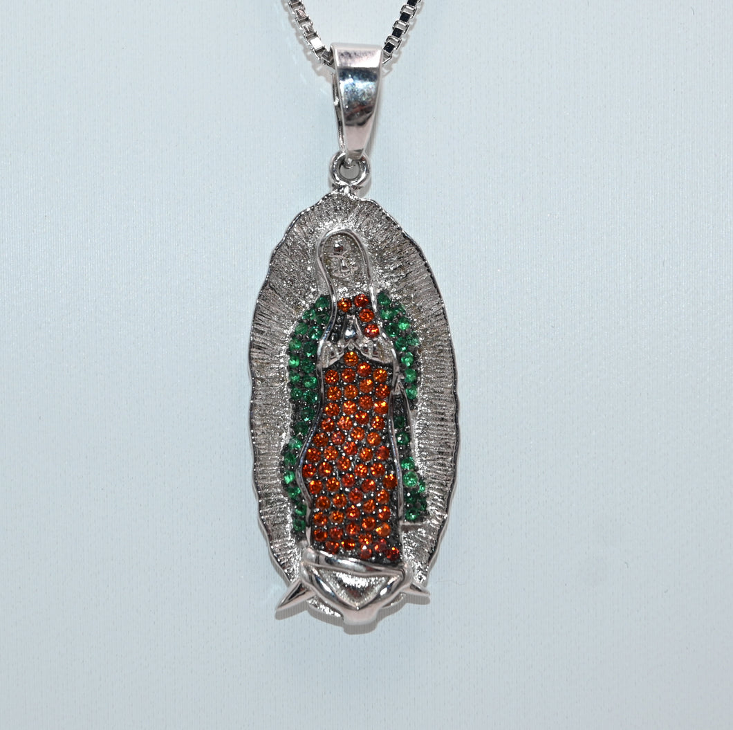 925 Rhodium Plated Multi-Color Cz Guadalupe (Virgin Mary) #2