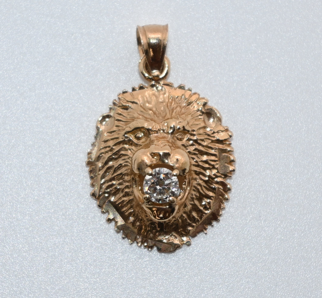 14KT Solid Lion Head Pedant 0.25ctw, #1