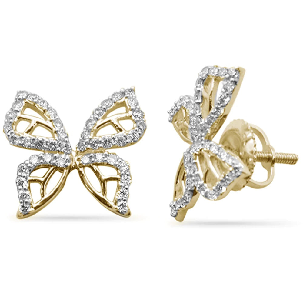 14KT Diamond Butterfly Earrings Screw Back