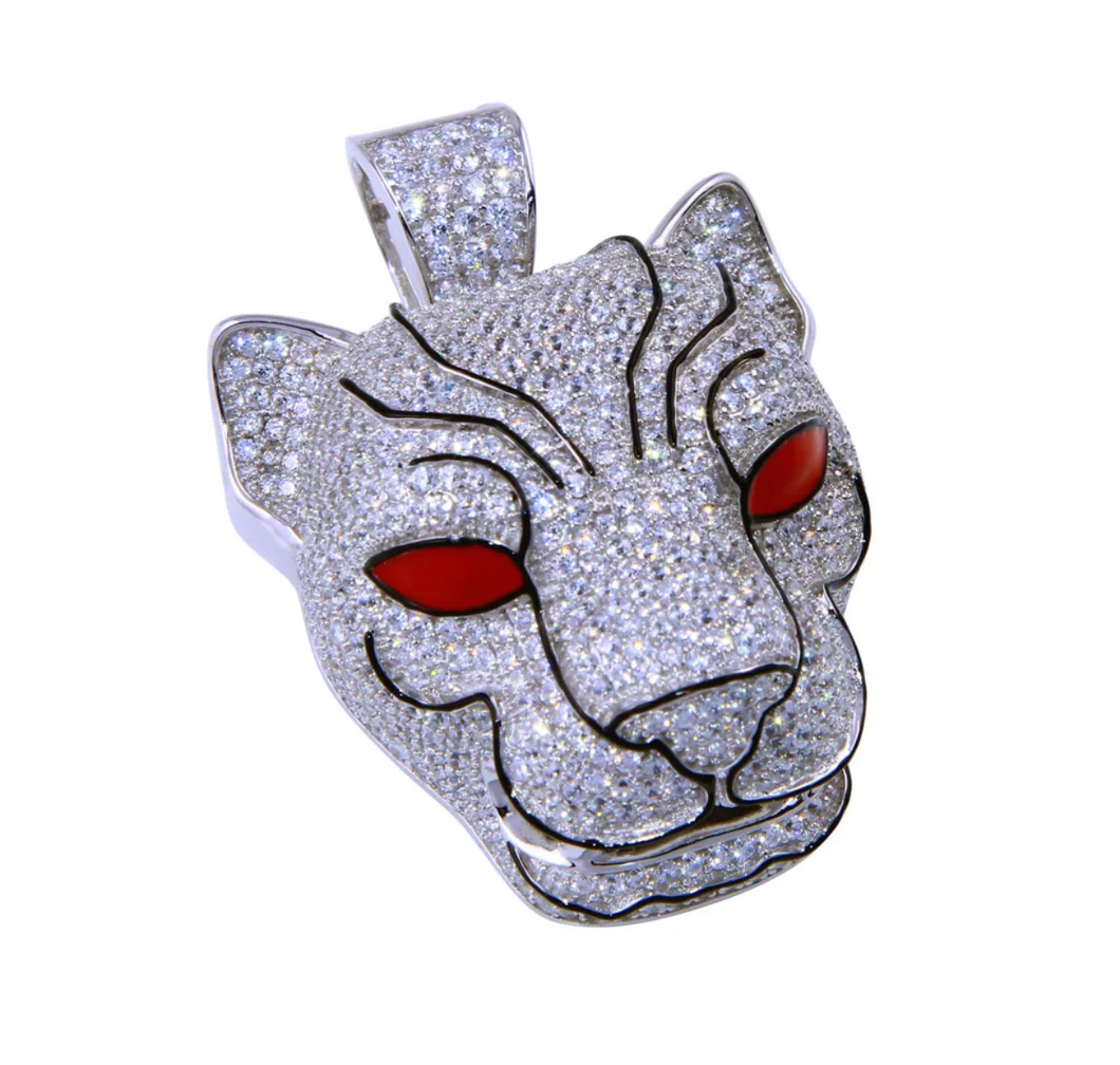 925 Silver Rhodium Plated Cz Panther Pendant