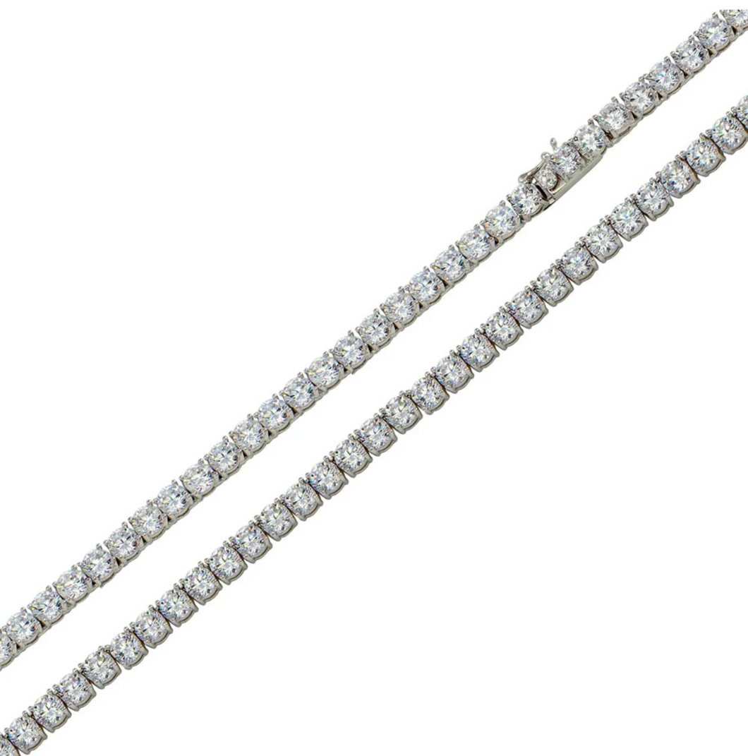 Silver 925, Rhodium Plated Cz Tennis Chain