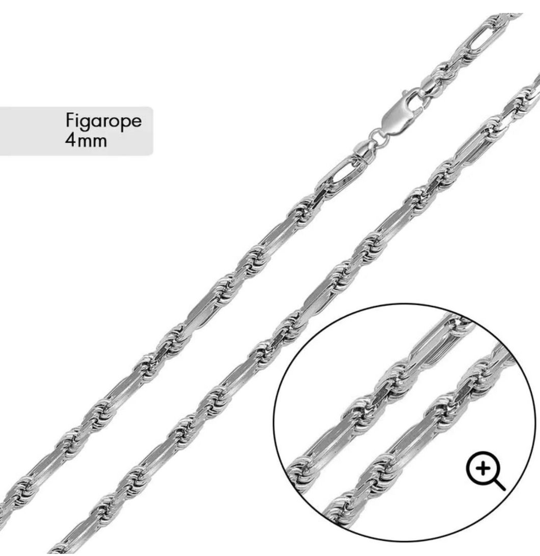 Natural 925 Silver Figarope Chain 4.0mm