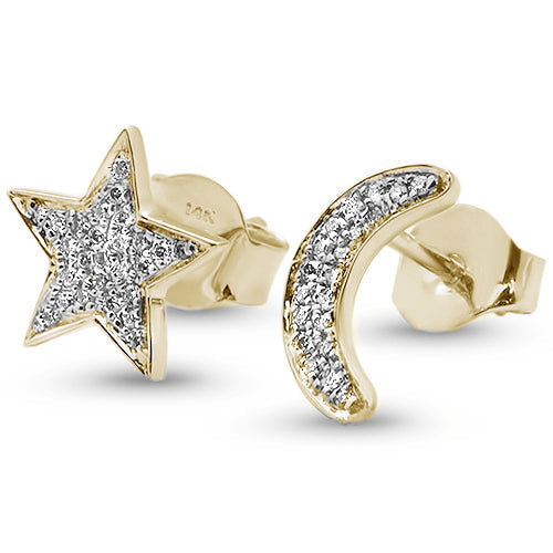 14KT Diamond Crescent Moon & Star Earrings 0.13ctw