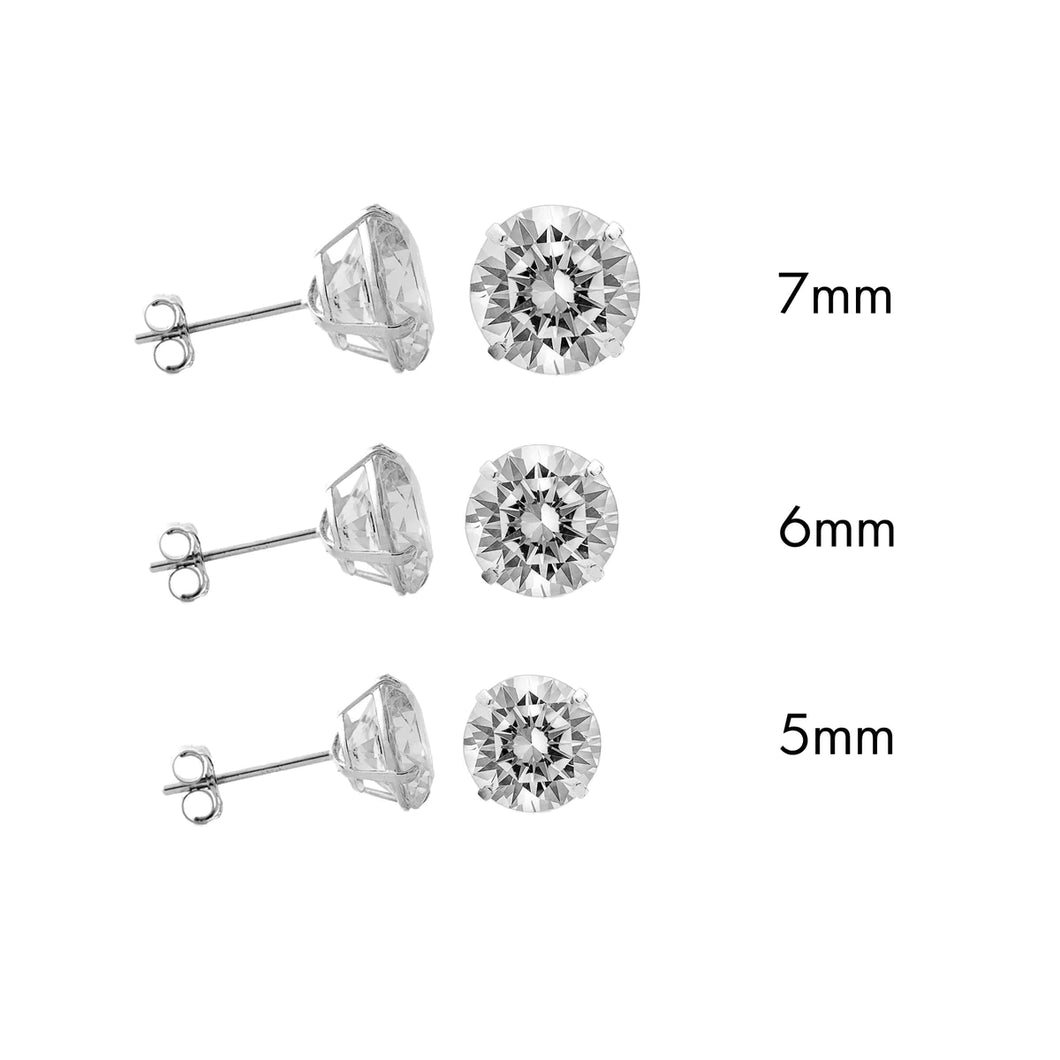 925 Rhodium Silver Round Brilliant Cut Moissanite Earrings / Studs